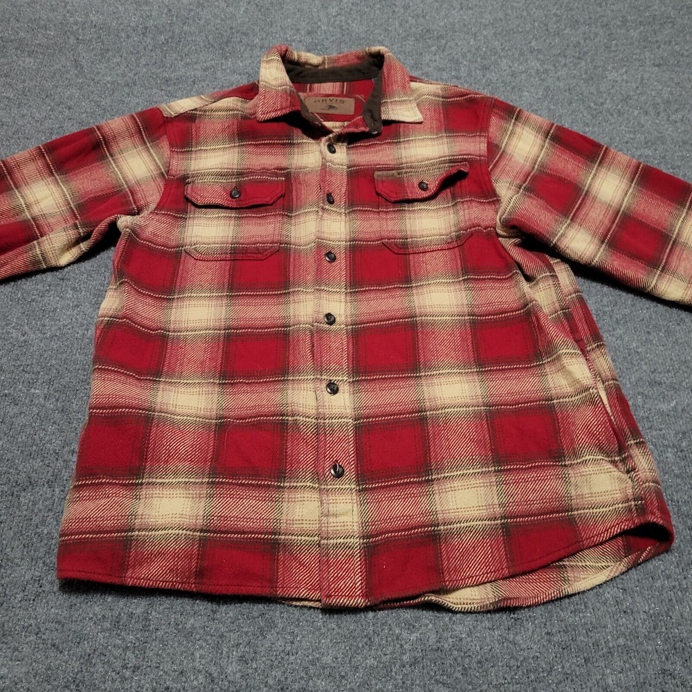 Orvis Heavy Flannel Shirt Mens L‎ Plaid Shacket 100% Coton Outdoors Work